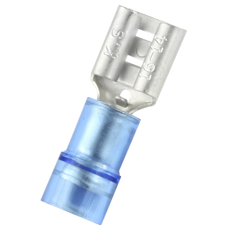 100 pcs - RS PRO Blue Insulated Female Spade Connector, Receptacle, 0.8 x 6.35mm Tab Size, 1.5mm² to 2.5mm²