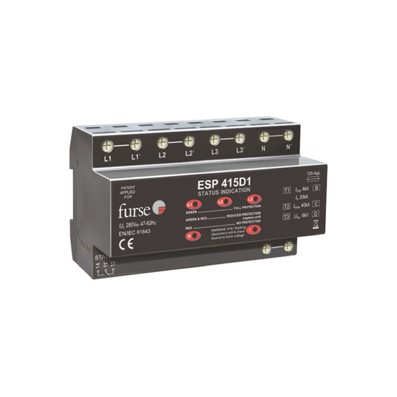 1 pcs - WJ Furse, D1 Lightning / Surge Arrester 280 V Maximum Voltage Rating 6.25kA Maximum Surge Current Mains Surge Protector