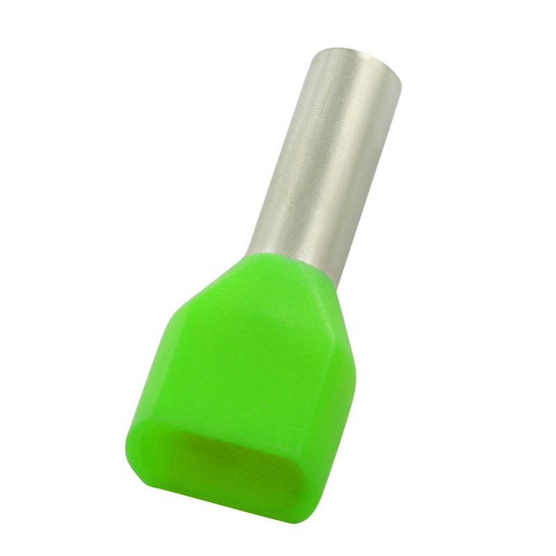 100 pcs - RS PRO Insulated Crimp Bootlace Ferrule, 14mm Pin Length, 5.3mm Pin Diameter, 2 x 6mm² Wire Size, Green