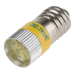 1 pcs - RS PRO Yellow LED Indicator Lamp, 24V dc, E10 Base, 10mm Diameter, 120/110mcd