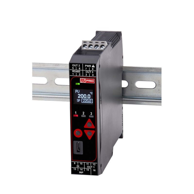 1 pcs - RS PRO DIN Rail PID Temperature Controller, 22.5 x 110mm 1 Input, 2 Output Relay, Relay-CO, 100 - 240 V ac