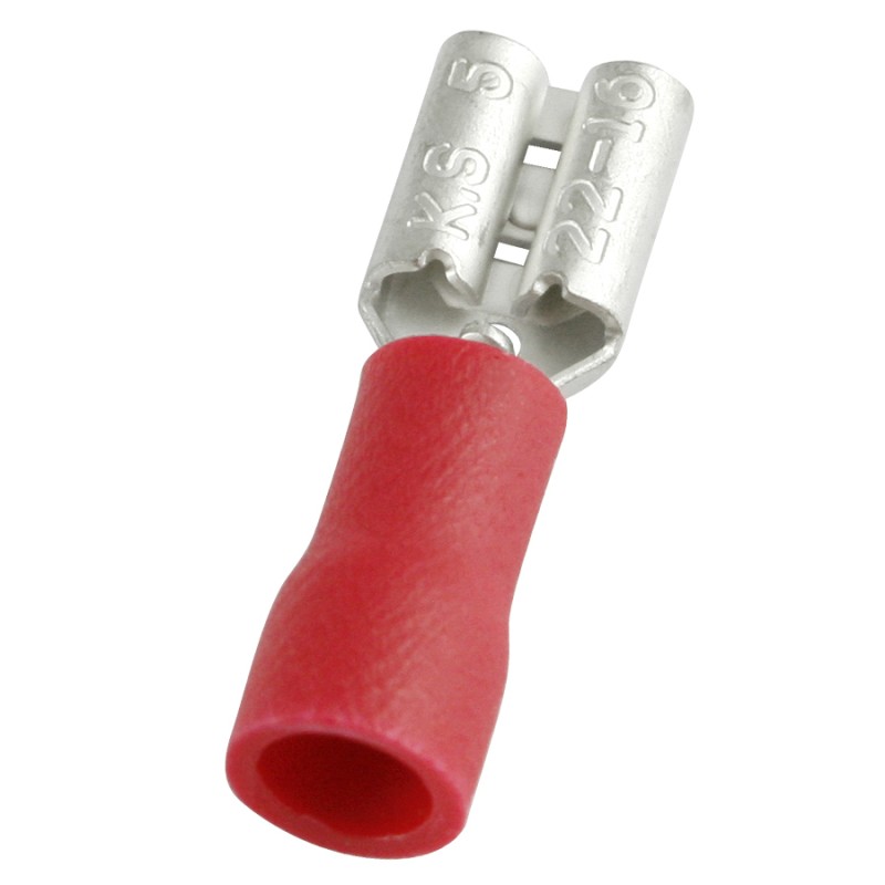 100 pcs - RS PRO Red Insulated Female Spade Connector, Receptacle, 0.5 x 4.75mm Tab Size, 0.5mm² to 1.5mm²