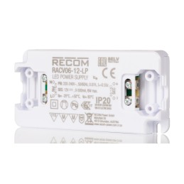 1 pcs - Recom LED Driver, 12V dc Output, 6W Output, 500mA Output, Constant Voltage