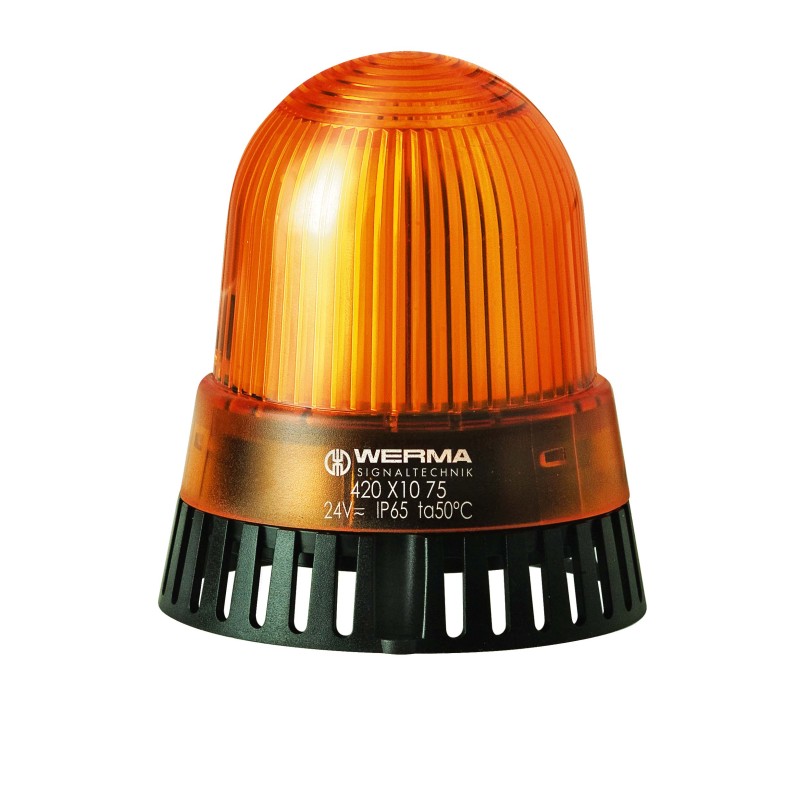 1 pcs - Werma 420 Series Yellow Buzzer Beacon, 24 V, IP65, Base Mount, 114dB at 1 Metre