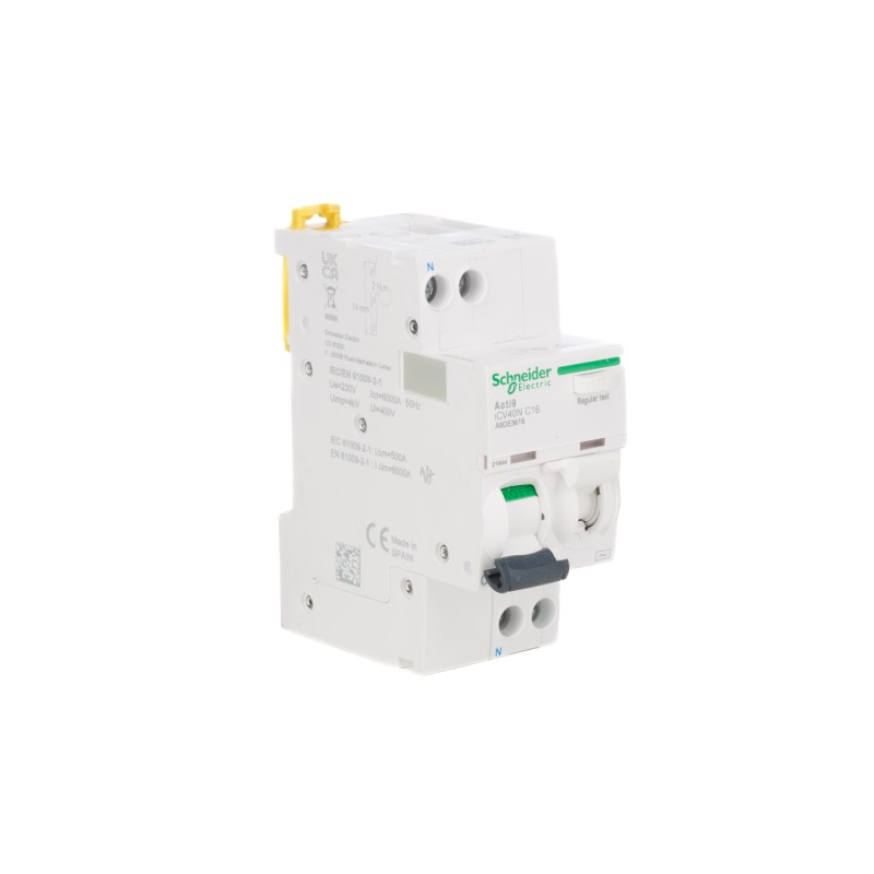 1 pcs - Schneider Electric RCBO, 16A Current Rating, 1P+N Poles, 30mA Trip Sensitivity, Acti9 Range