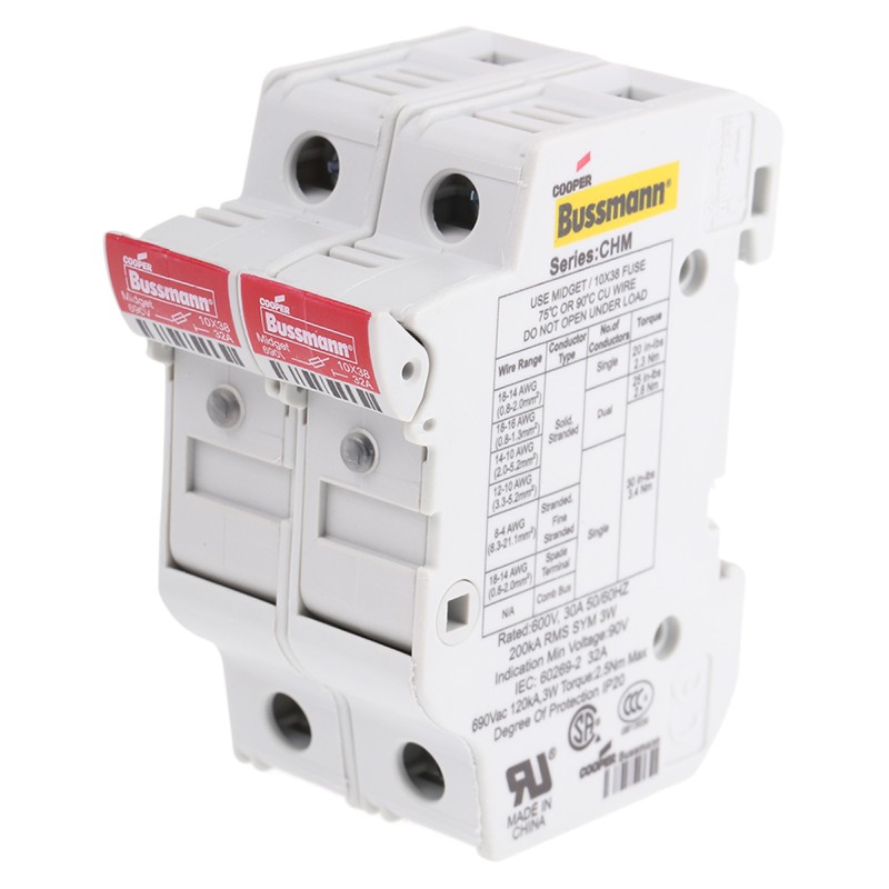 1 pcs - Eaton 32A Rail Mount Fuse Holder for 10 x 38mm Fuse, 2P, 690V ac