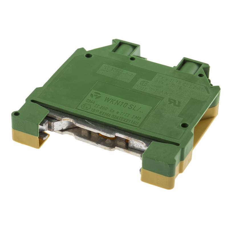 1 pcs - RS PRO 2-Way Earth Terminal Block, 10mm², 16 - 6 AWG Wire, Screw Down, Nylon Housing