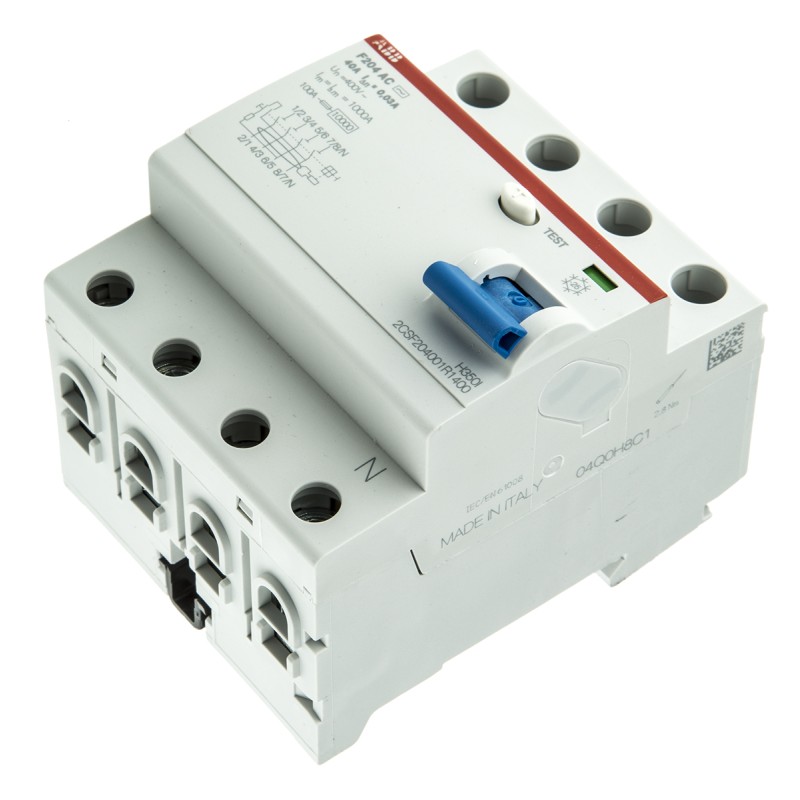 1 pcs - ABB F200 RCCB, 40A, 4 Pole, 30mA, Type AC