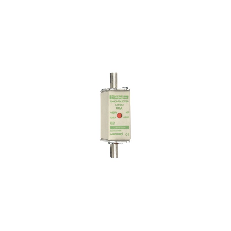 1 pcs - Mersen 80A NH Fuse, NH 000, 500V ac