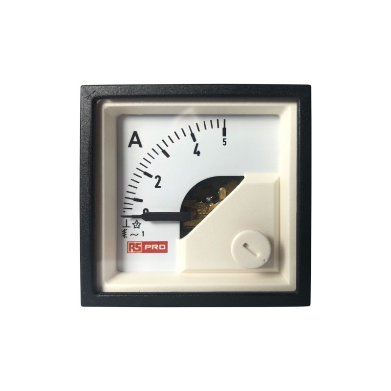 1 pcs - RS PRO Analogue Panel Ammeter 5 (Input, Scale)A AC, 45mm x 45mm, 1 % Moving Iron