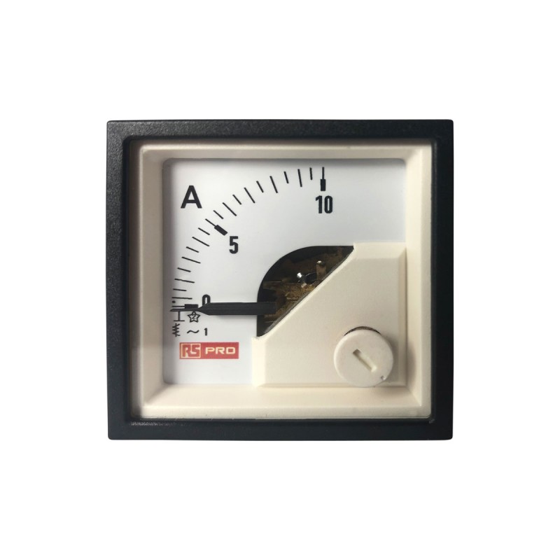 1 pcs - RS PRO Analogue Panel Ammeter 10 (Input, Scale)A AC, 45mm x 45mm, 1 % Moving Iron
