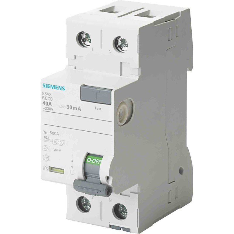 1 pcs - Siemens 5SV3 RCCB, 25A, 2 Pole, 30mA, Type A, 230V ac