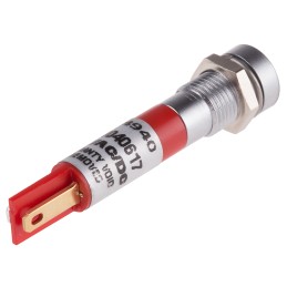 1 pcs - RS PRO Red Panel Mount Indicator, 8mm Mounting Hole Size, Solder Tab Termination, IP67