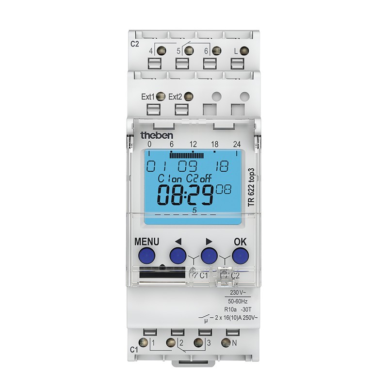 1 pcs - Theben Digital DIN Rail Time Switch 230 V ac, 2-Channel