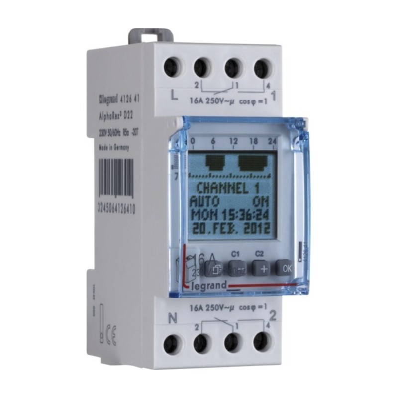 1 pcs - Legrand Digital DIN Rail Time Switch 230 V ac, 2-Channel
