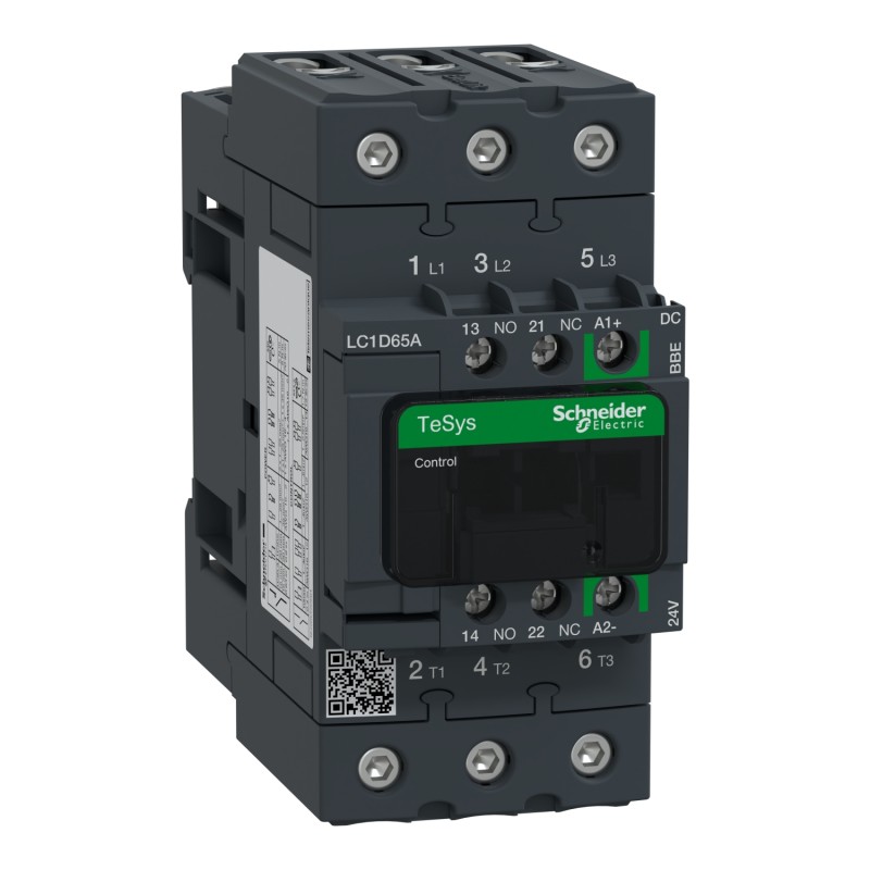 1 pcs - Schneider Electric LC1D Series Contactor, 24 V dc Coil, 3-Pole, 65 A, 30 kW, 3NO, 690 V ac