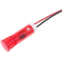 1 pcs - Apem Red Panel Mount Indicator, 220V ac, 8mm Mounting Hole Size, Lead Wires Termination