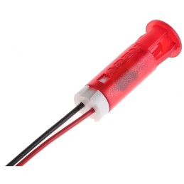 1 pcs - Apem Red Panel Mount Indicator, 220V ac, 8mm Mounting Hole Size, Lead Wires Termination