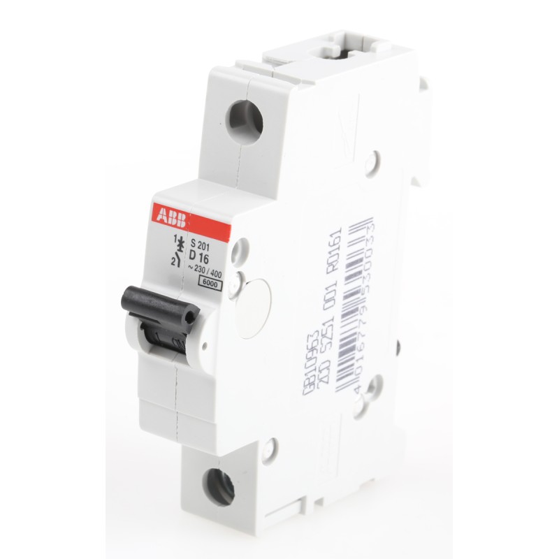 1 pcs - ABB System Pro M Compact S200 MCB, 1P, 16A Curve D, 253V AC, 72V DC, 6 kA Breaking Capacity