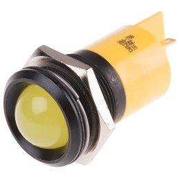 1 pcs - RS PRO Yellow Panel Mount Indicator, 12V dc, 22mm Mounting Hole Size, Solder Tab Termination