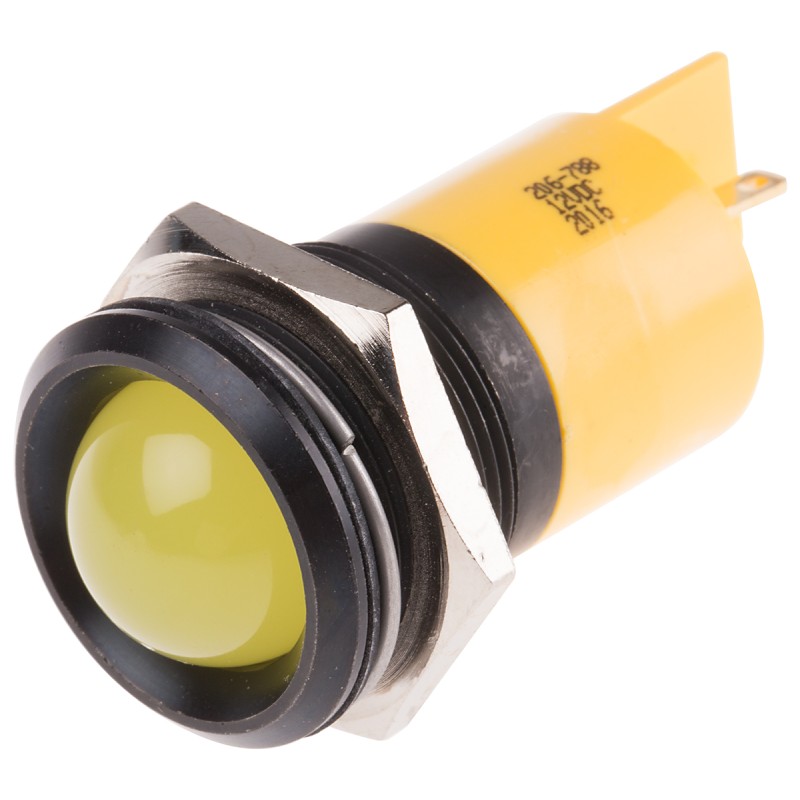 1 pcs - RS PRO Yellow Panel Mount Indicator, 12V dc, 22mm Mounting Hole Size, Solder Tab Termination