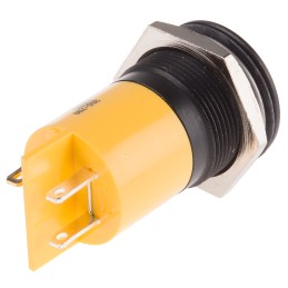 1 pcs - RS PRO Yellow Panel Mount Indicator, 12V dc, 22mm Mounting Hole Size, Solder Tab Termination