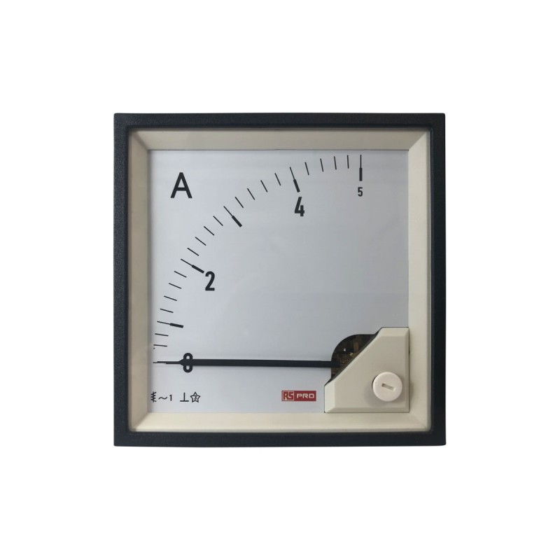 1 pcs - RS PRO Analogue Panel Ammeter 5 (Input, Scale)A AC, 92mm x 92mm, 1 % Moving Iron