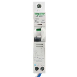 1 pcs - Schneider Electric RCBO, 10A Current Rating, 1P+N Poles, 30mA Trip Sensitivity, Acti 9 Range