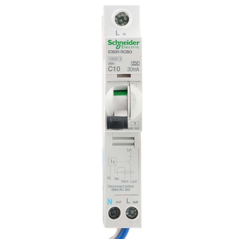 1 pcs - Schneider Electric RCBO, 10A Current Rating, 1P+N Poles, 30mA Trip Sensitivity, Acti 9 Range