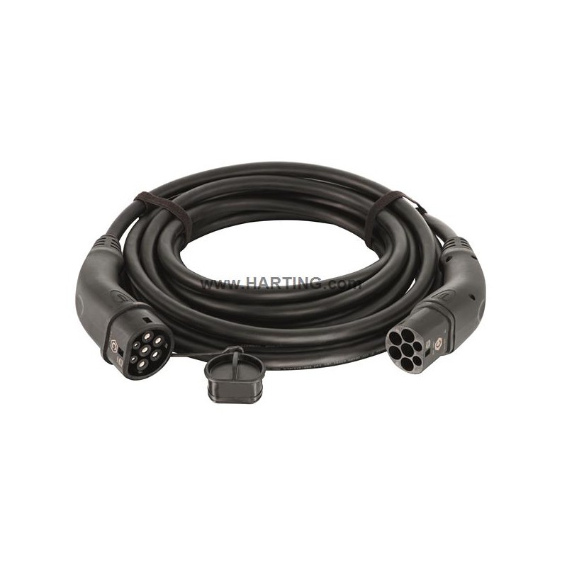 2 pcs - HARTING 32 A Mode 3, Type 2 to Type 2, EV Charging Cable 5m