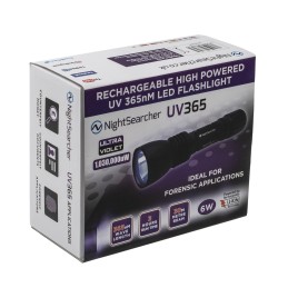 1 pcs - Nightsearcher UV365 UV LED Keyring Torch Black - Rechargeable, 153 mm