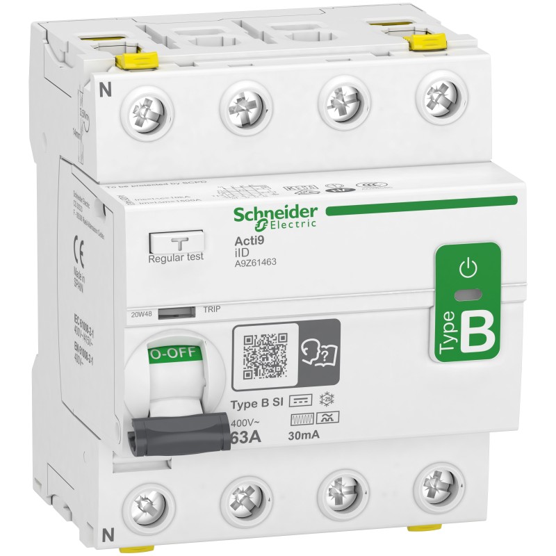 1 pcs - Schneider Electric iID RCCB, 63A, 4 Pole, 30mA, Type B-SI, 400V ac