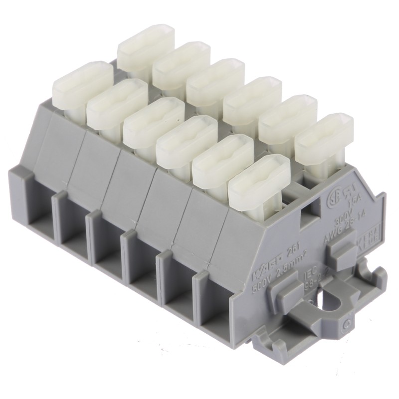 5 pcs - Wago 261 Series Grey Terminal Strip, 2.5mm², Single-Level, Cage Clamp Termination