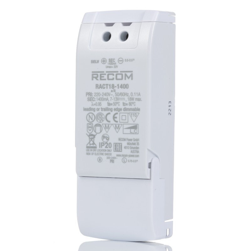 1 pcs - Recom LED Driver, 6.5 - 13V dc Output, 18W Output, 1.4A Output, Constant Current Dimmable