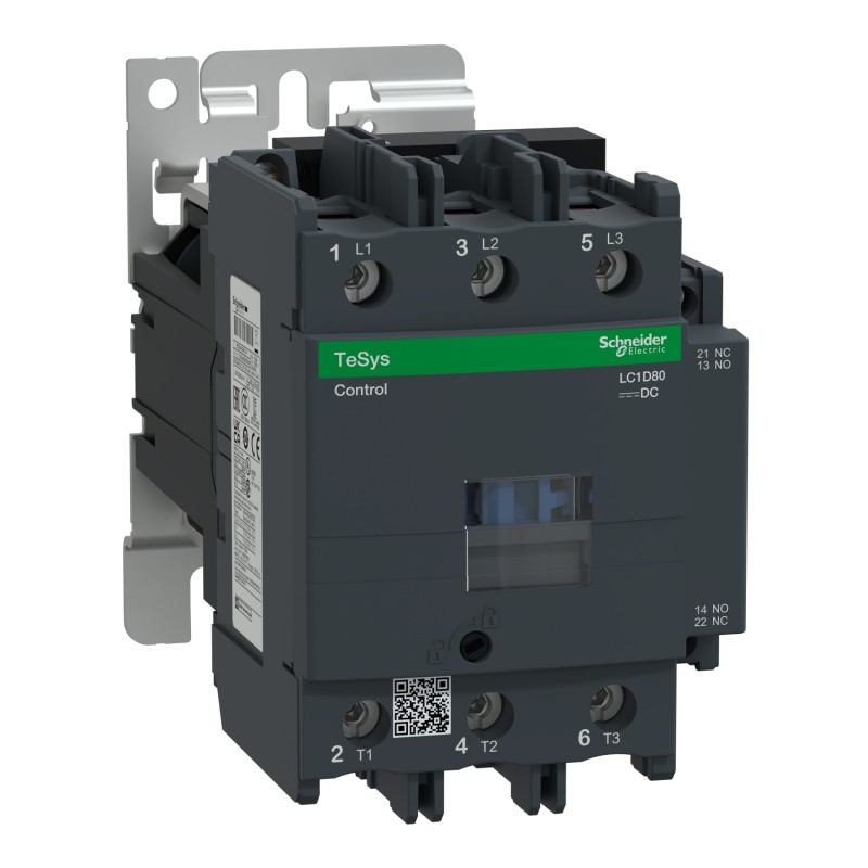 1 pcs - Schneider Electric LC1D Series Contactor, 24 V dc Coil, 3-Pole, 80 A, 45 kW, 3NO, 1 kV ac