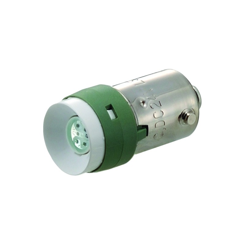 1 pcs - Idec Green LED Indicator Lamp, 12V, BA9 Base, 10.6mm Diameter, 200mcd