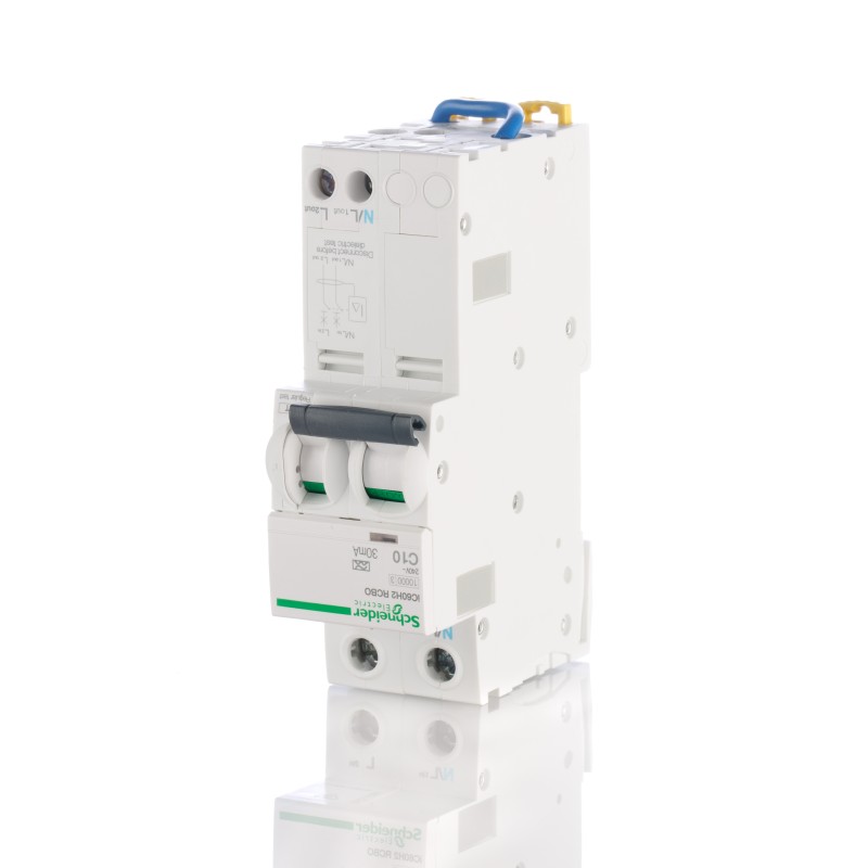 1 pcs - Schneider Electric RCBO, 10A Current Rating, 2P Poles, 30mA Trip Sensitivity, Acti 9 Range