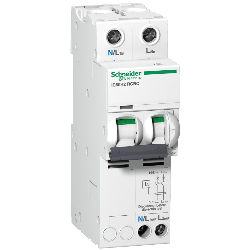 1 pcs - Schneider Electric RCBO, 32A Current Rating, 2P Poles, 30mA Trip Sensitivity, Acti 9 Range