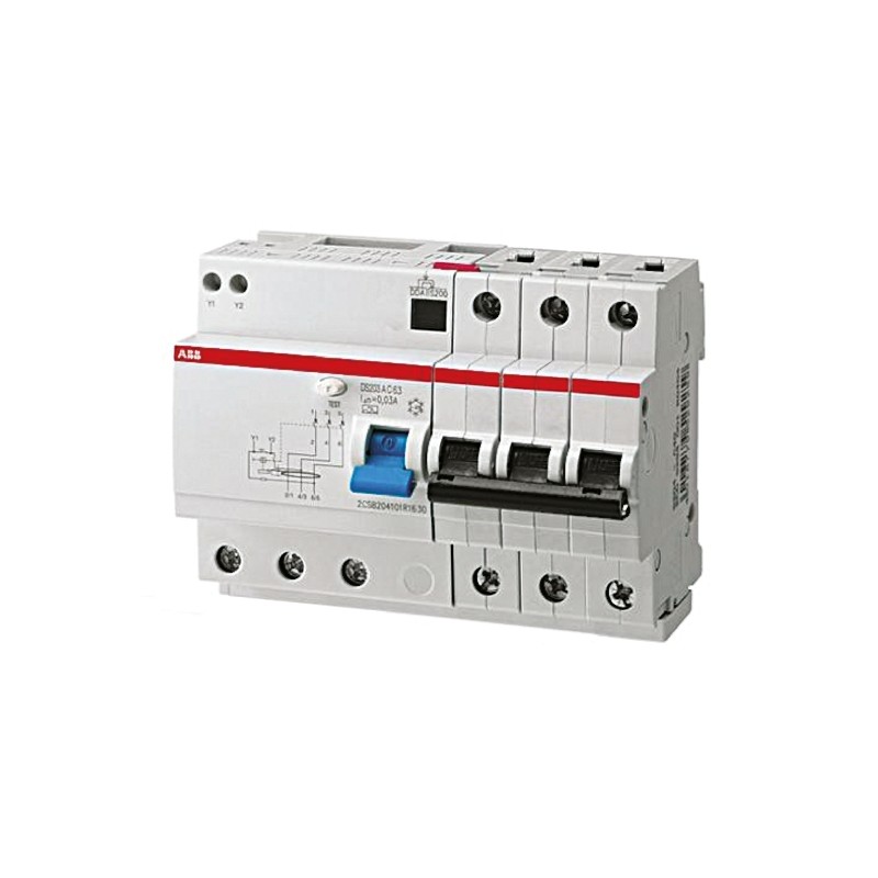 1 pcs - ABB RCBO, 25A Current Rating, 3P Poles, 30mA Trip Sensitivity, System Pro M Compact Range