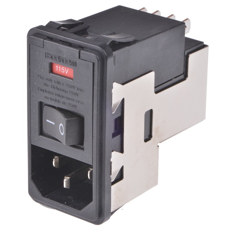 16 pcs - TE Connectivity 10A, 120 V ac, 250 V ac Male Snap-In IEC Filter 2 Pole 1-6609951-6, Spade 2 Fuse