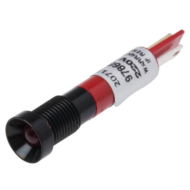 1 pcs - RS PRO Red Panel Mount Indicator, 230V ac, 8mm Mounting Hole Size