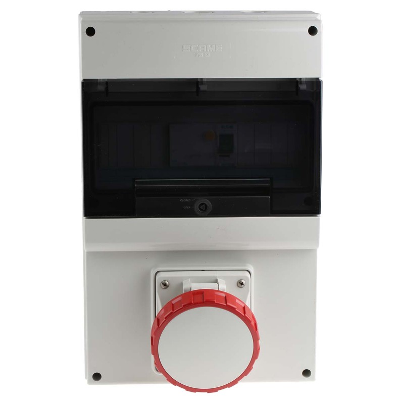 1 pcs - Scame, DOMINO IP66 Red Wall Mount 3P + N + E RCD Industrial Power Connector Socket, Rated At 64A, 415 V