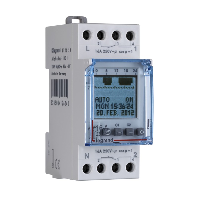 1 pcs - Legrand Digital DIN Rail Time Switch 230 V ac, 1-Channel