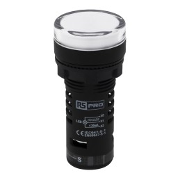 1 pcs - RS PRO, Panel Mount White LED Pilot Light, 22mm Cutout, IP65, Round, 24V ac/dc