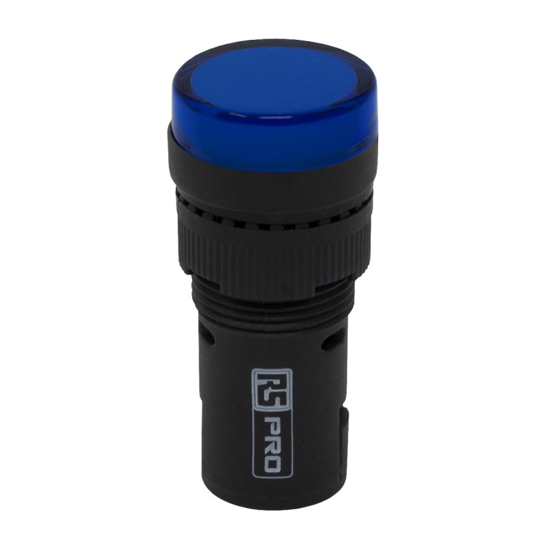 1 pcs - RS PRO, Panel Mount Blue LED Pilot Light, 16mm Cutout, IP40, Round, 24V ac/dc