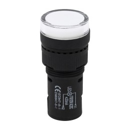 1 pcs - RS PRO, Panel Mount White LED Pilot Light, 16mm Cutout, IP40, Round, 120V ac/dc