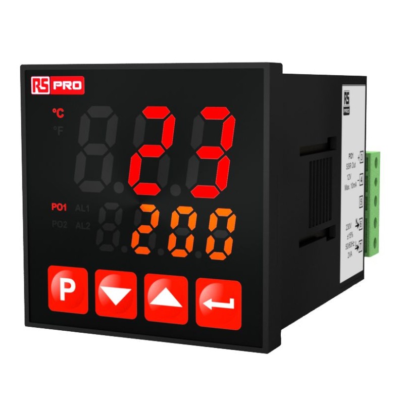 1 pcs - RS PRO Panel Mount PID Temperature Controller, 48 x 48mm 2 Input, 3 Output Relay, SSR, 24 V Supply Voltage PID