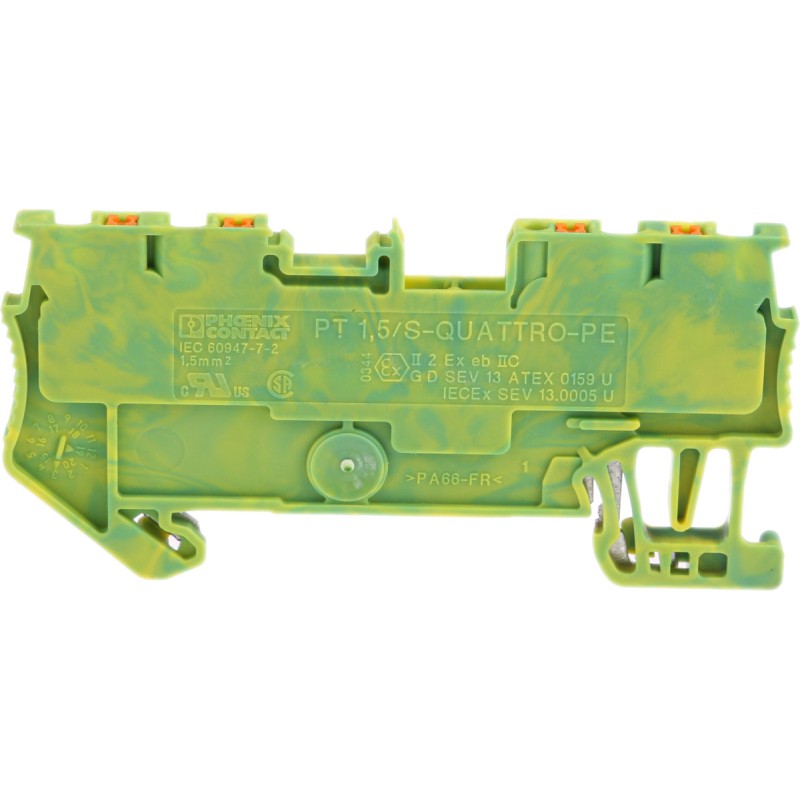 5 pcs - Phoenix Contact PT 1.5/S-QUATTRO-PE Series Green/Yellow Earth Terminal Block, 0.14 - 1.5mm², Single-Level, Push