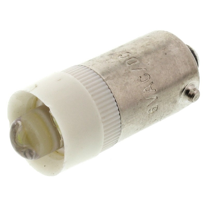 100 pcs - JKL Components White LED Indicator Lamp, 6V ac/dc, BA9s Base, 9.6mm Diameter, 13000mcd