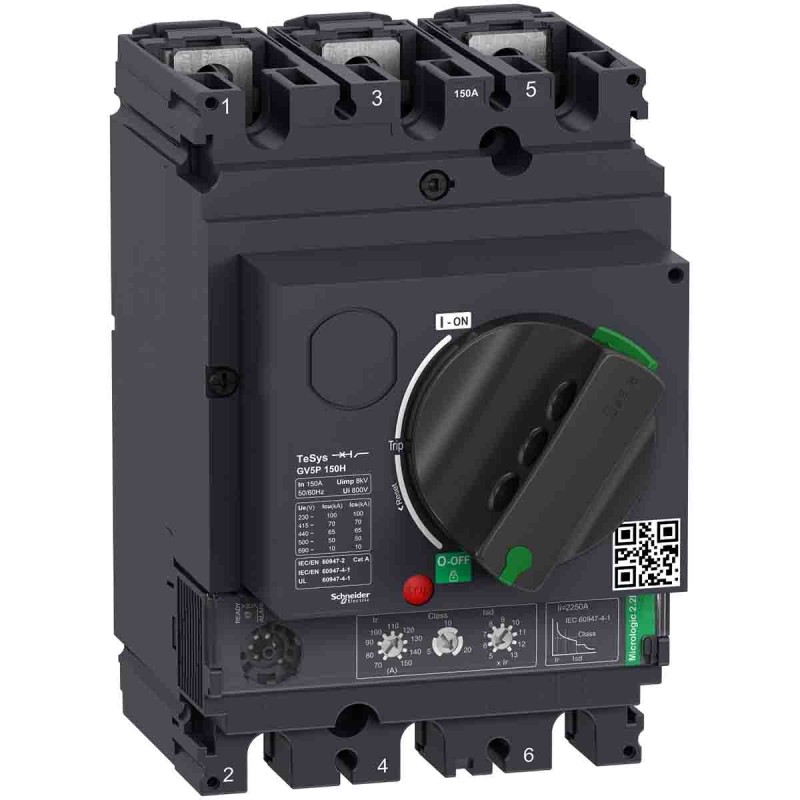 1 pcs - Schneider Electric TeSys GV5P MCB, 3P, 150A, 690V AC, 70 kA Breaking Capacity